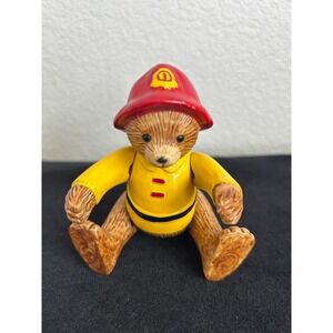 Vintage 1990 Russ Berrie & Co. Ceramic Firefighter Bear figurine Jointed Arms
